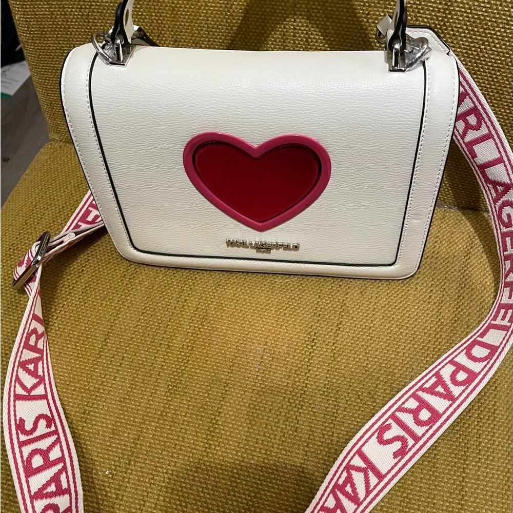 Karl Lagerfeld White Crossbody Bag with Red Heart NWOT